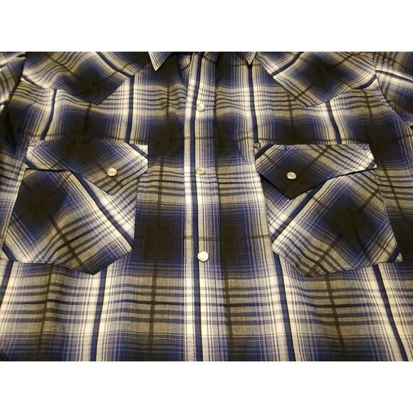 Ely Cattleman | Blue White Black Plaid Pearl Snap Long Sleeve Button Up Men Med - Picture 4 of 9